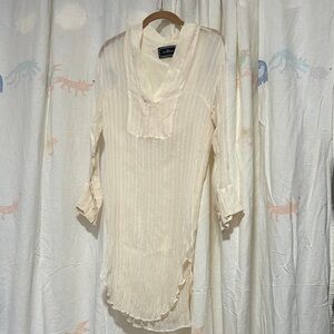 Malene  Birger Cream Sheer Ruffle V-Neck Tunic 36